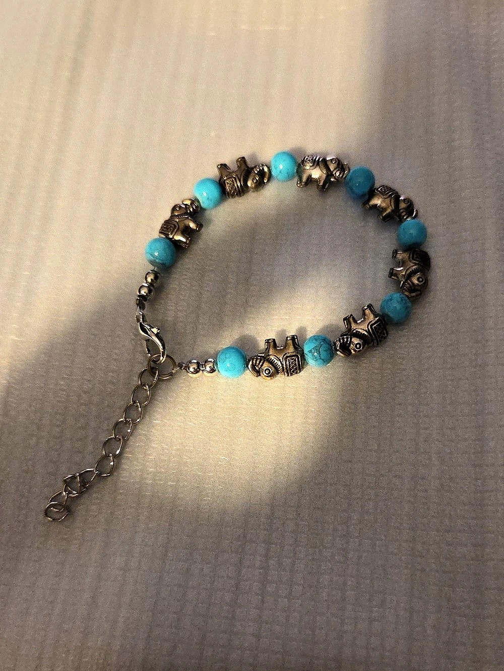 Beaded Elephant Charm Bracelet in Blue & Silver